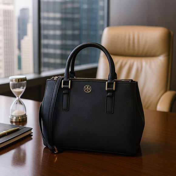 NEW Tory Burch Robinson Black Mini Double-zip Tote/Shoulder Bag/Top Handle Bag - Picture 1 of 9
